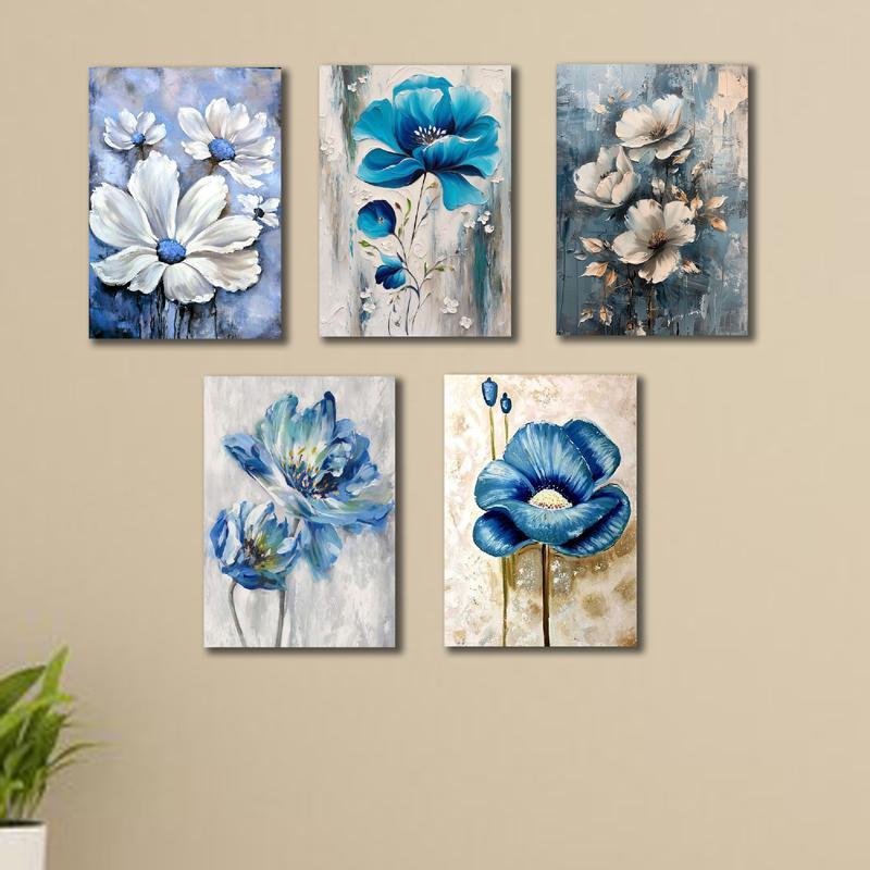 Multicolor Flower Design Wall Art & Paintings - 5 Pcs Set